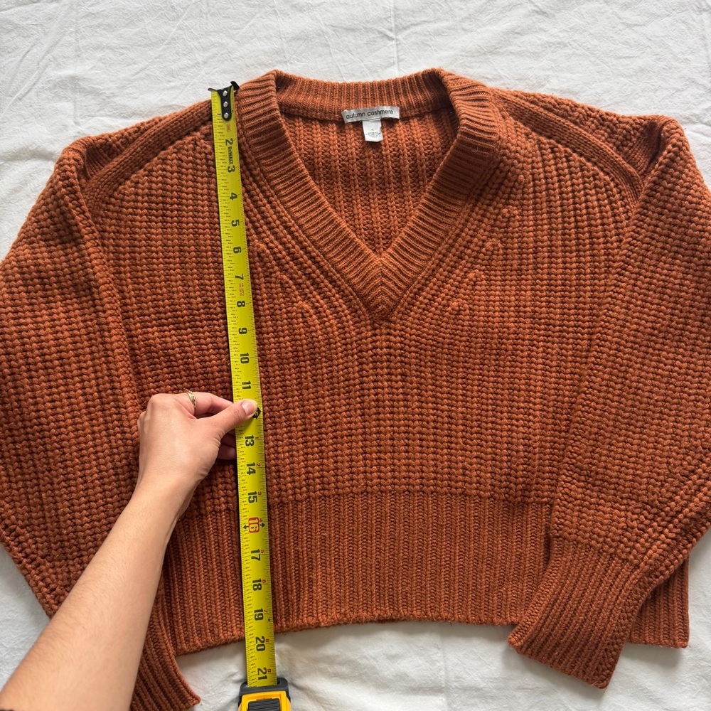Autumn Cashmere Chunky‎ V-Neck Wool/Cashmere Sweater Burnt Orange S - Picture 5 of 6